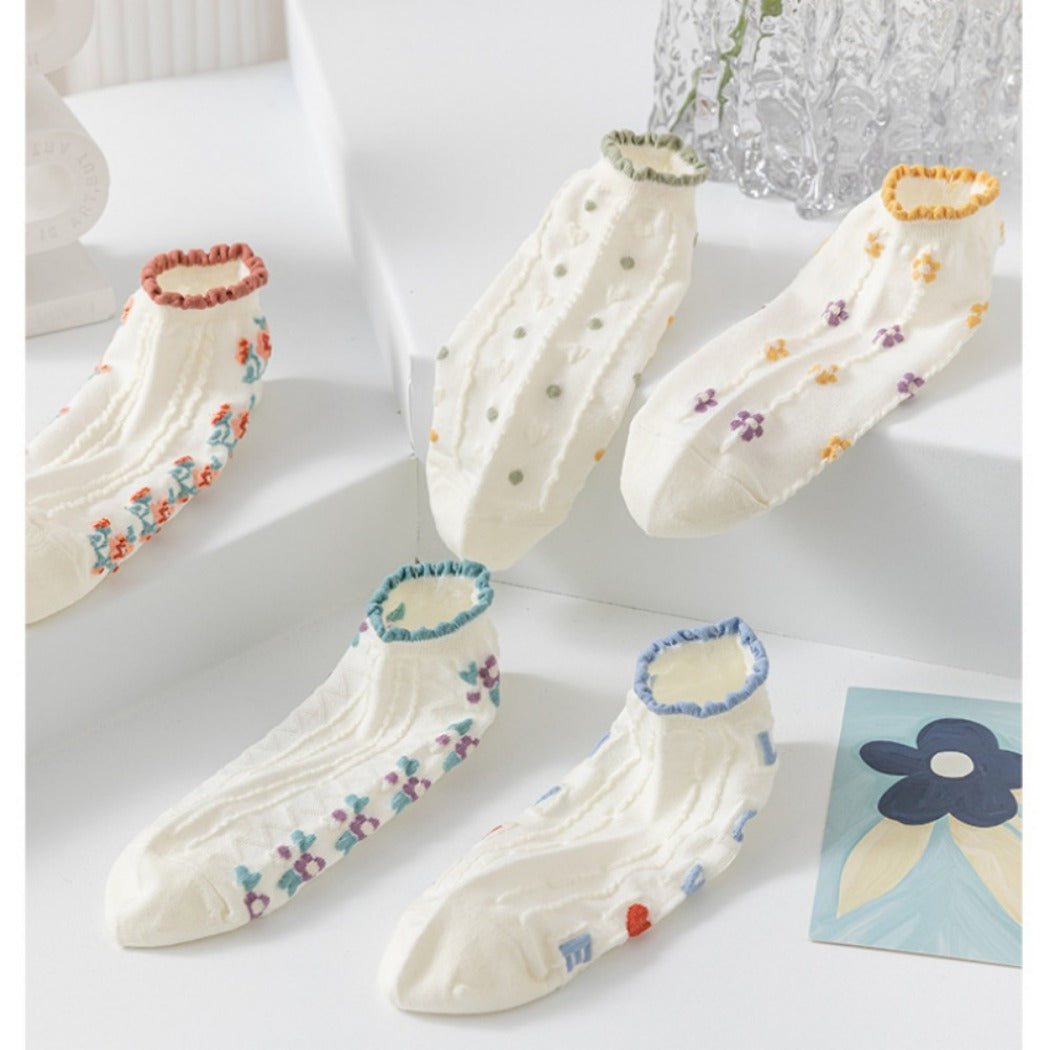 Rufia- Colorful Lace Trim Summer Low-Cut Socks