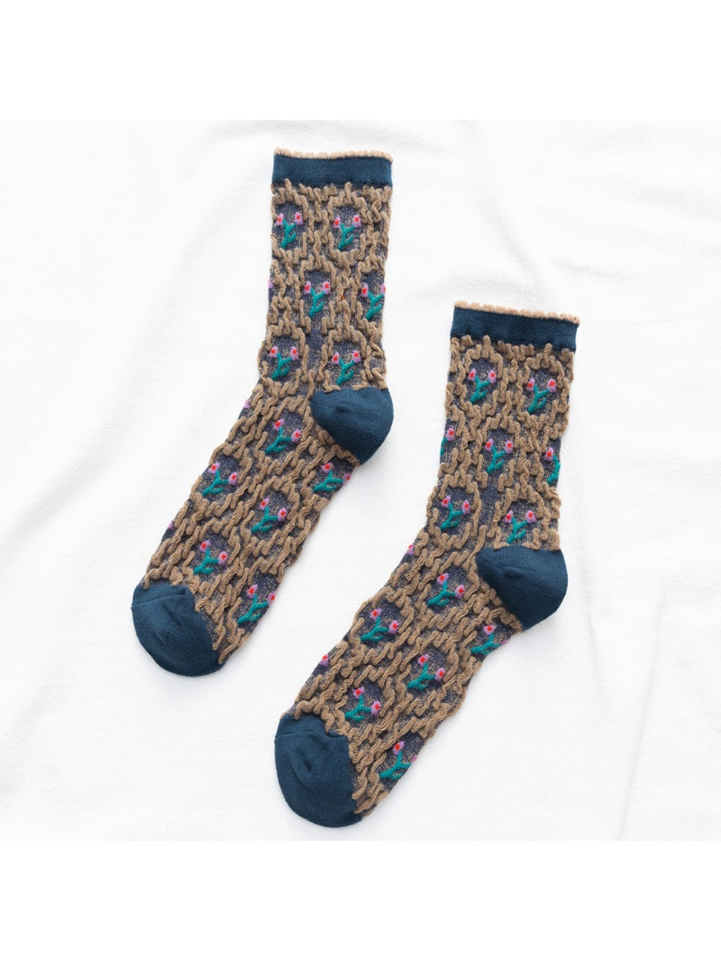 Rufia - Vintage Embroidered Mid-Calf Socks - Soft & Chic