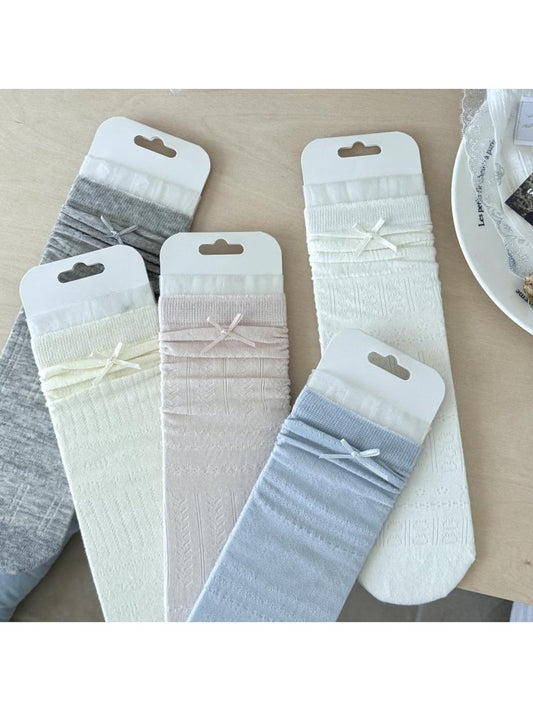 Rufia - Muted Bow Solid Color Crew Socks