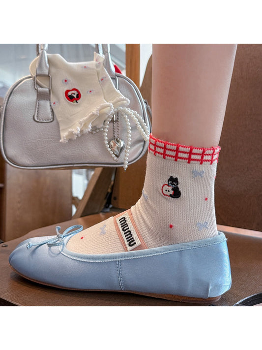 Close-up of Rufia lace ruffle ankle socks showing delicate lace trim