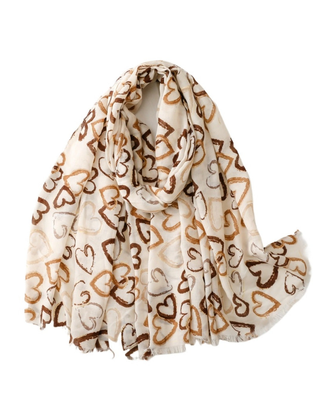 Scarvii - Elegant Heart Print Long Scarf - Thin & Playful
