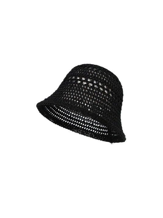 Side view of Haila open mesh knit bucket hat showing knit texture