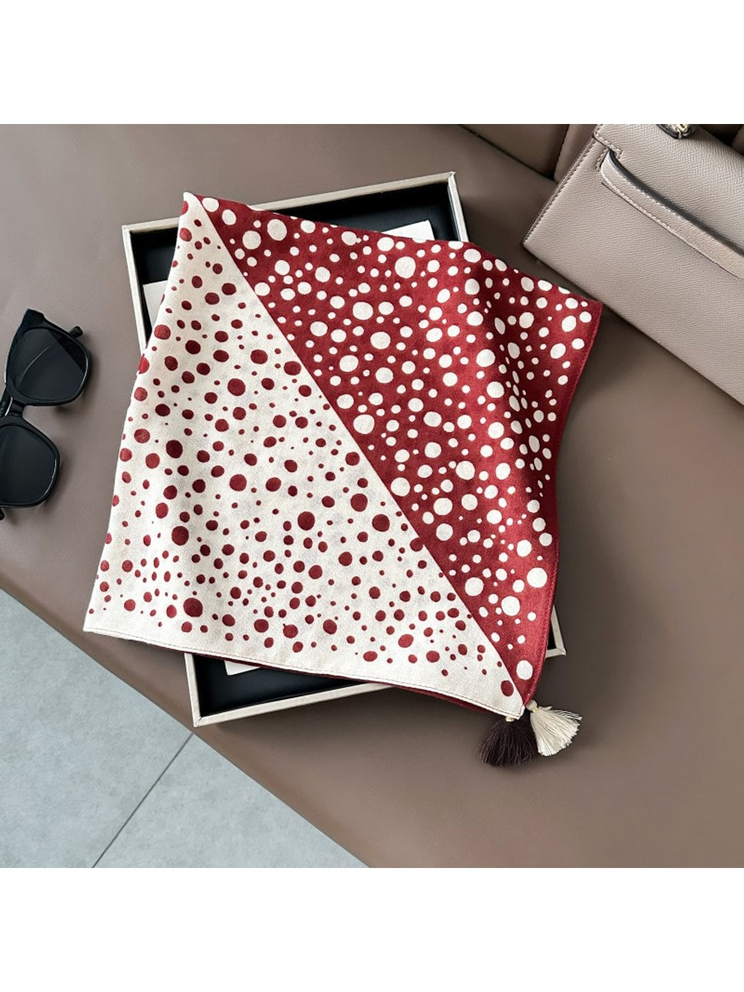 Scarvii - Chic Polka Dot Color Block Square Scarf