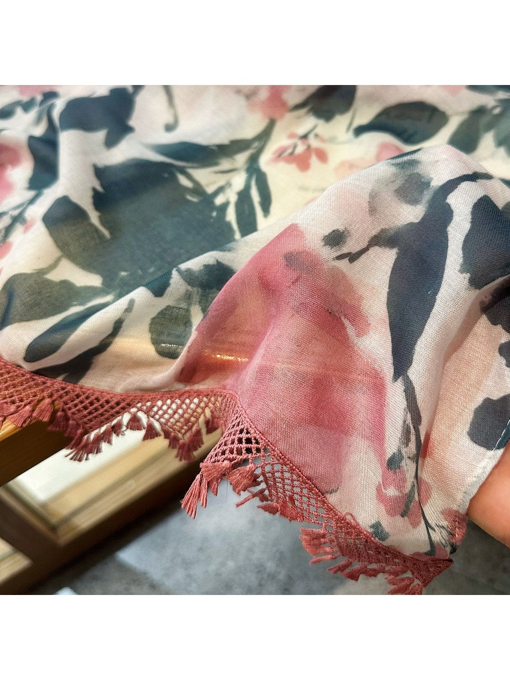 Scarvii - Lightweight Floral Print Tassel Wrap Scarf