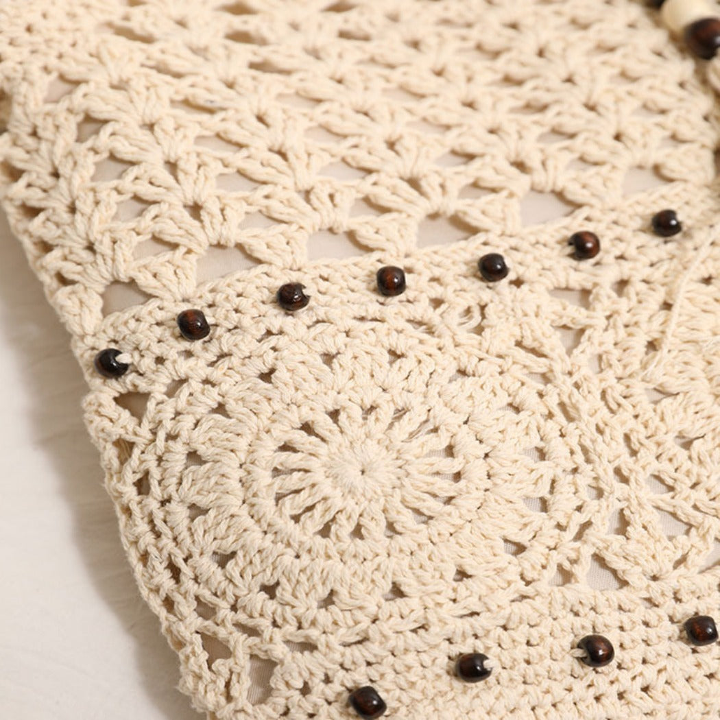 Cosbai - Boho Crochet Shoulder Bag With Zipper