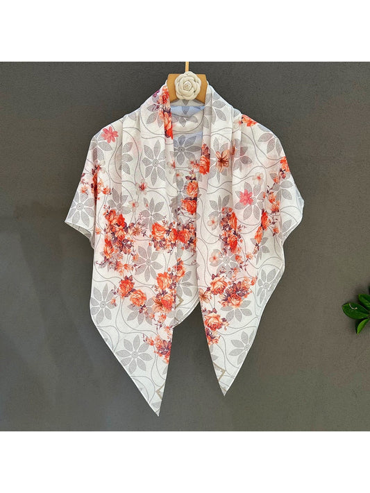 Scarvii - Warm Tone Floral Printed Square Scarf