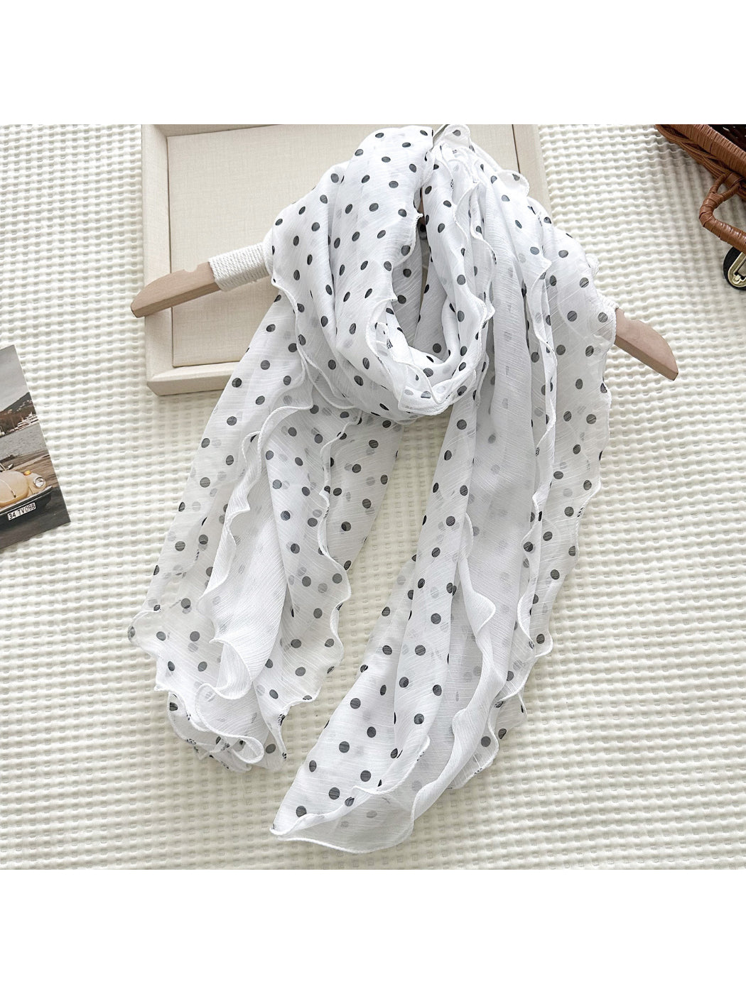 Scarvii - Polka Dot Ruffle Long Scarf