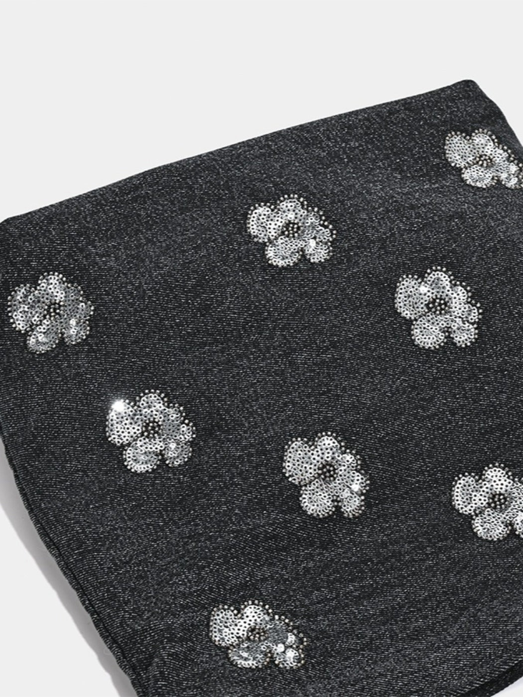 Cosbai - Black Single-shoulder Denim Bag with Sequin Decorations