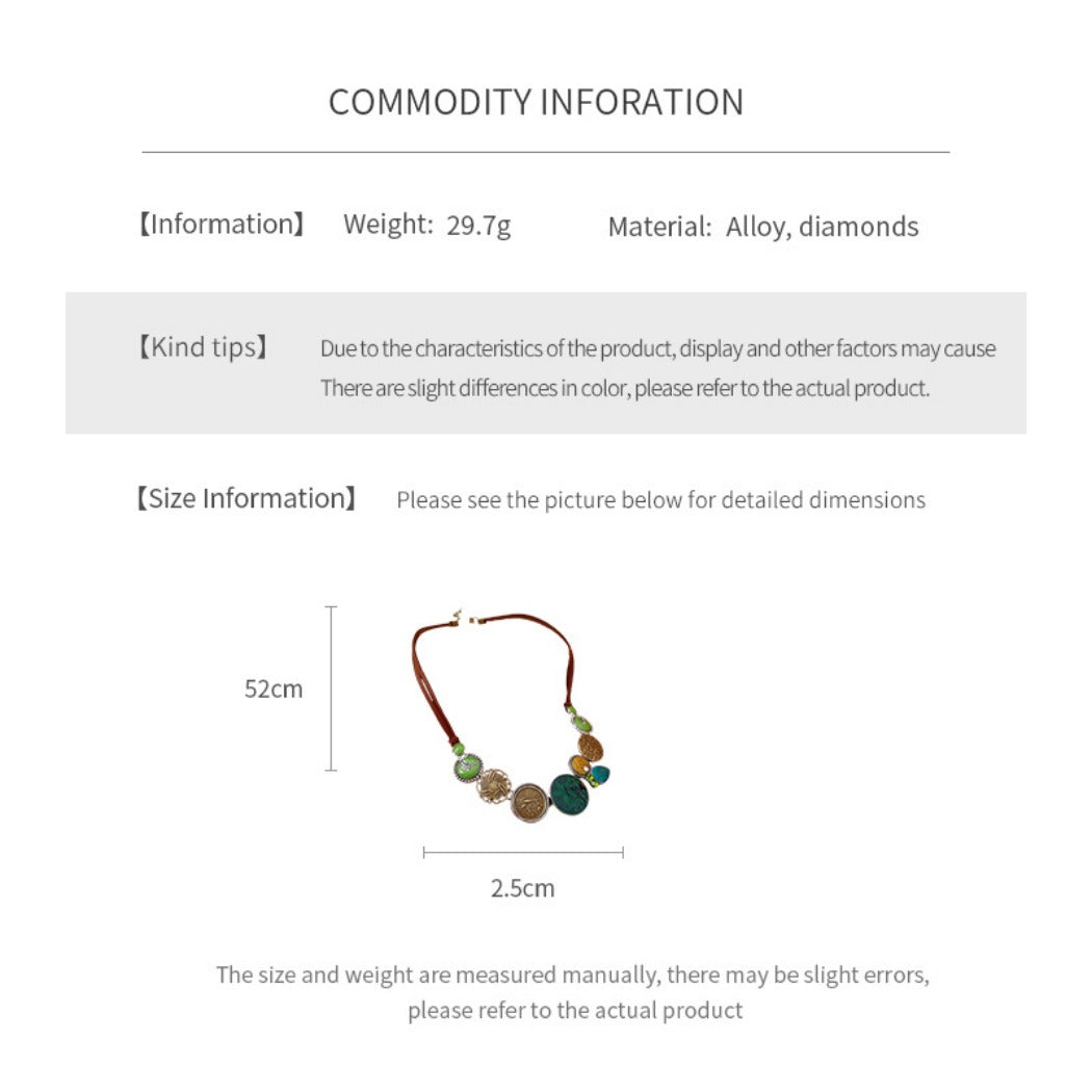 Bauai - Boho Round Bead Necklace with Leaf Charm - Vintage