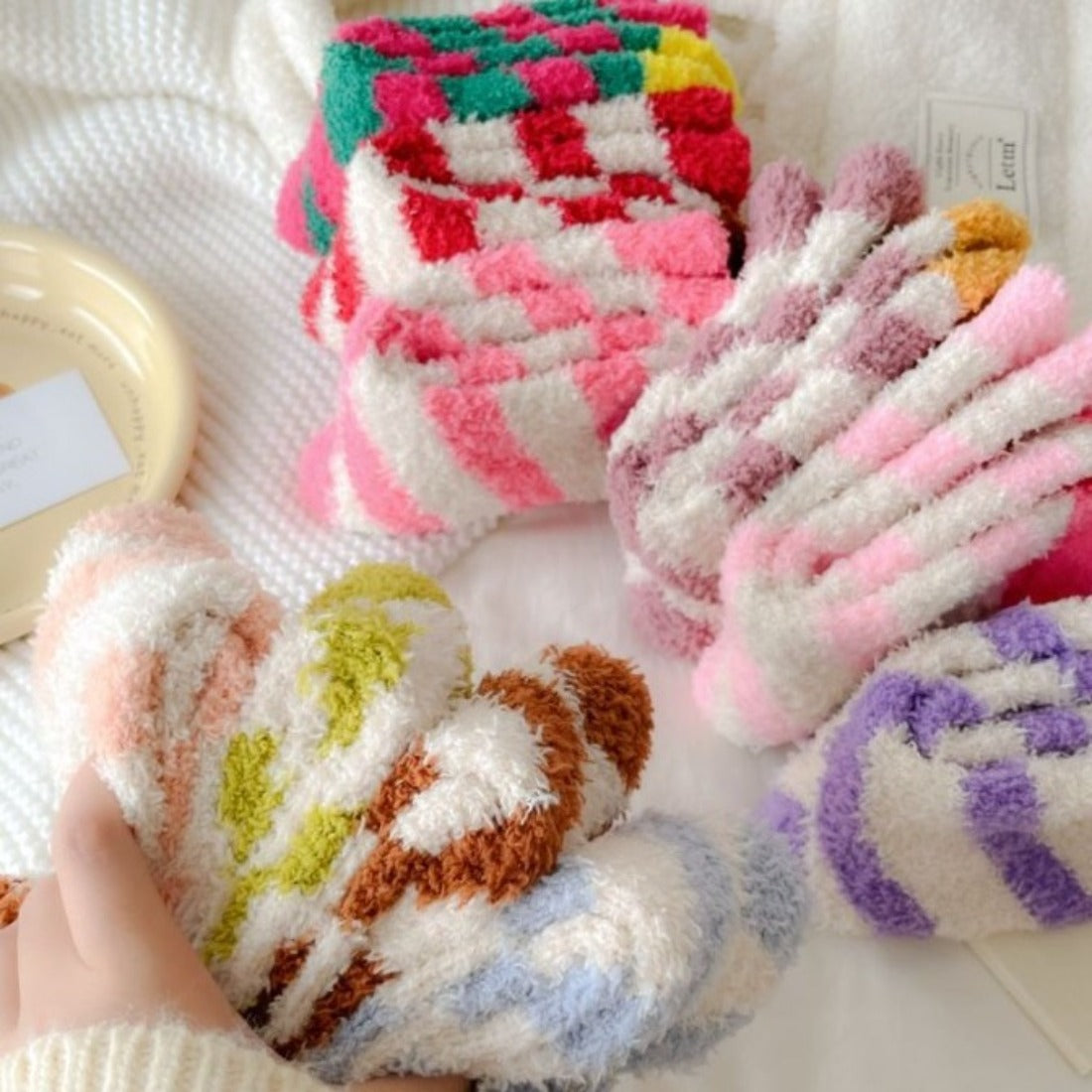 Rufia - Ice Cream Color Coral Fleece Warm Socks