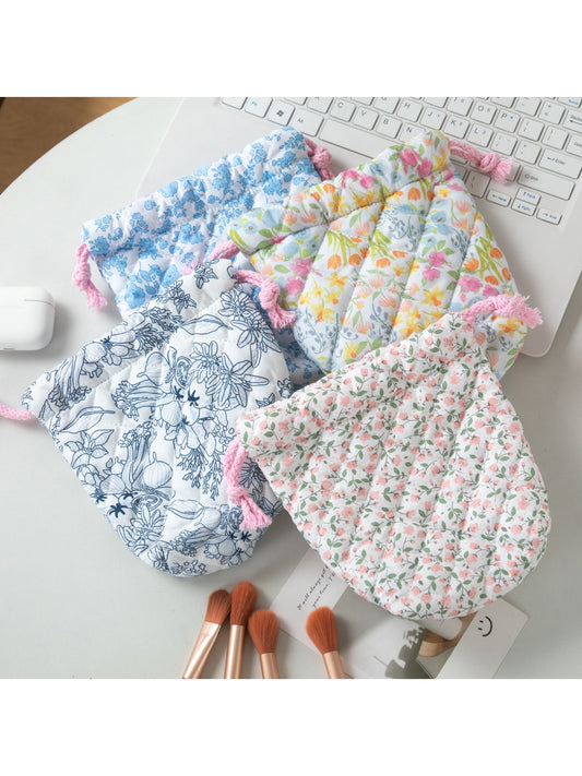 Cosbai - Quilted Floral Drawstring Pouch