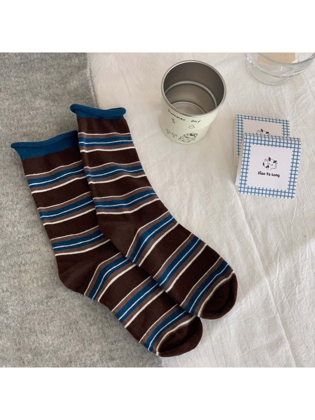 Rufia - Plaid Ruffle Cuff Crew Socks