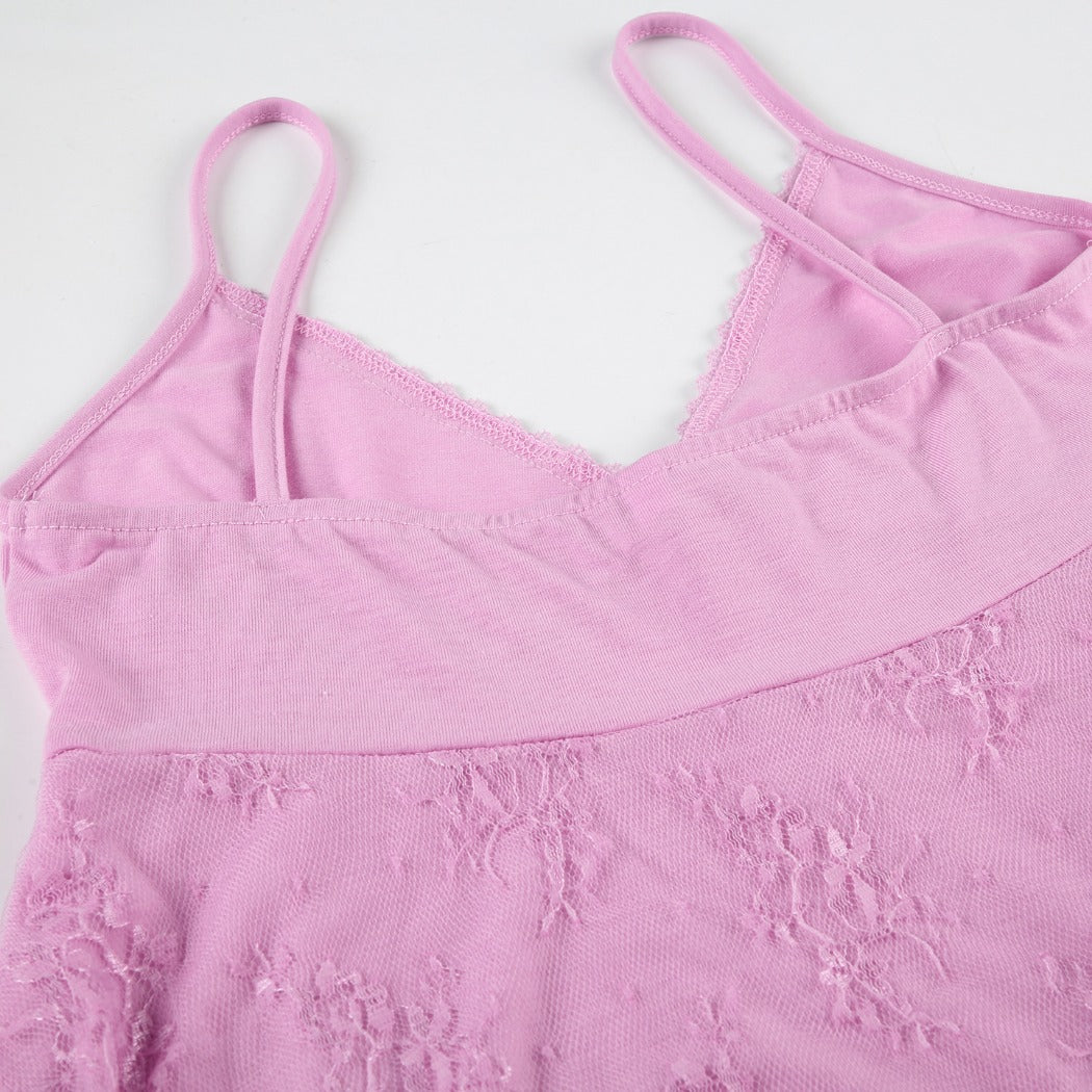 Vesty - Pink Lace Tie-Front Cami Small - Sexy & Slimming