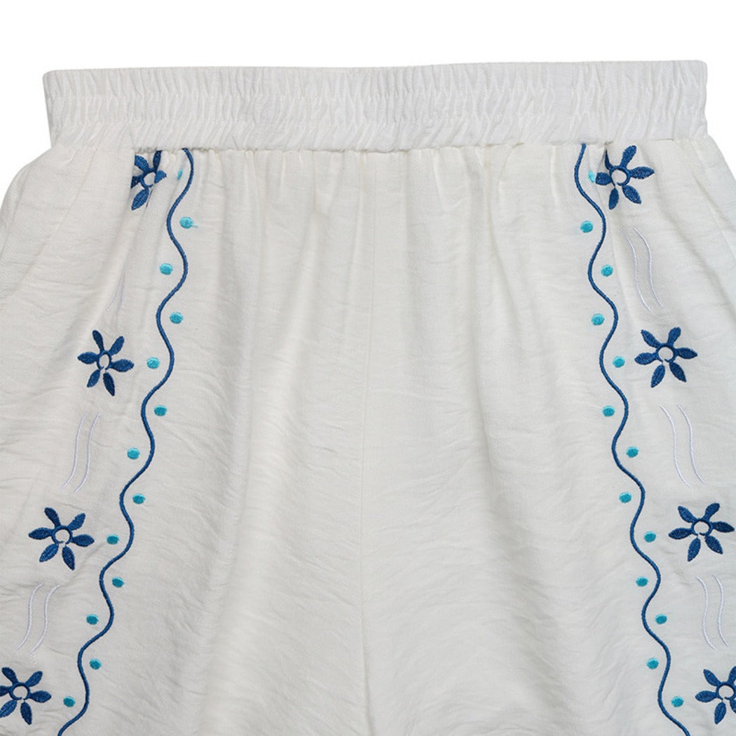 Troposa - Boho White Embroidered Lounge Top and Short Set