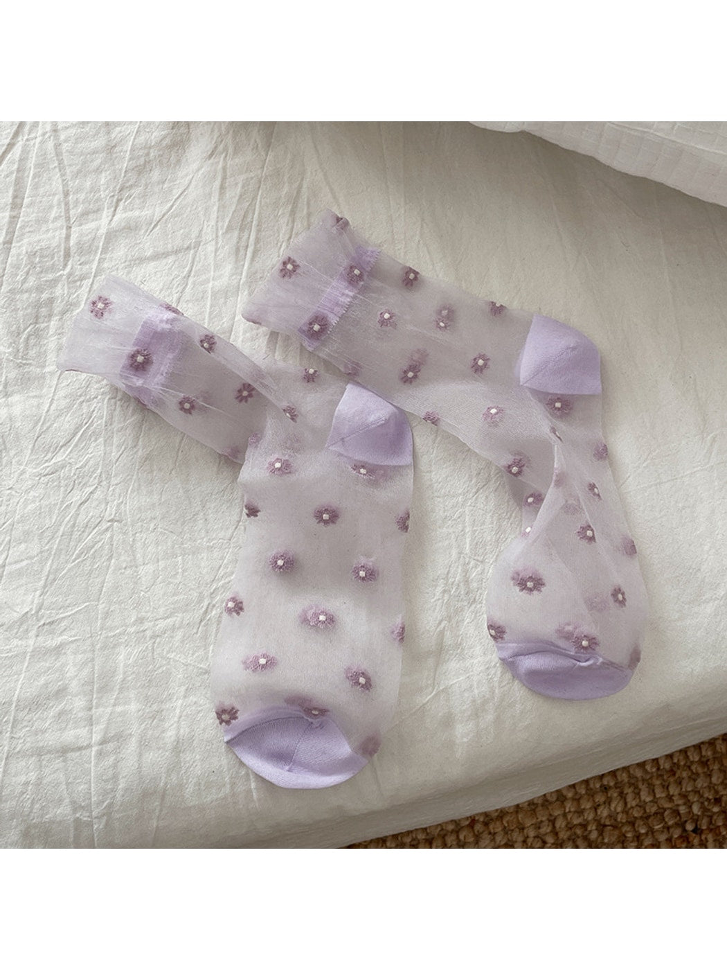 Rufia - Floral Pattern Sheer Crew Socks