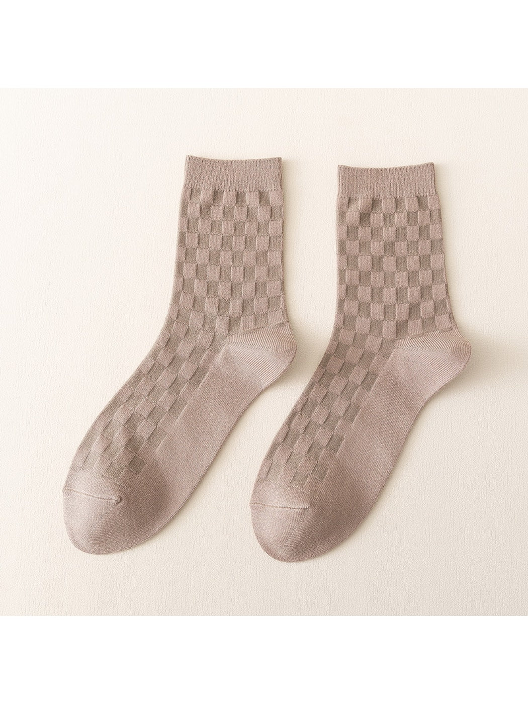 Rufia - Checkerboard Embossed Solid Color Crew Socks