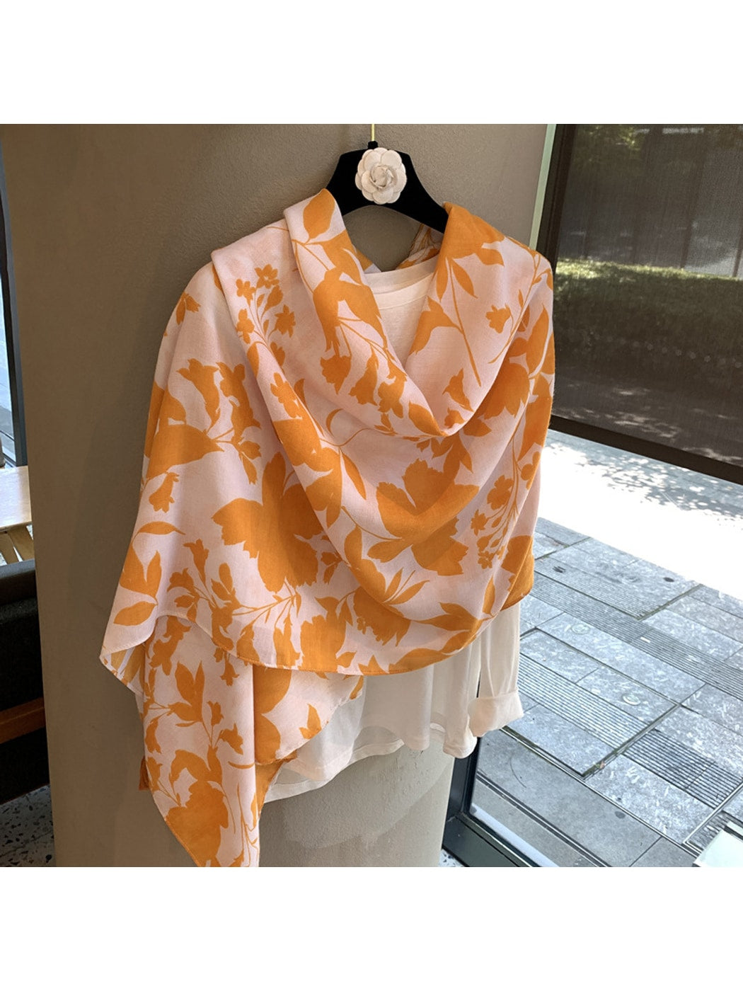 Scarvii - Leaf Print Long Drape Shawl