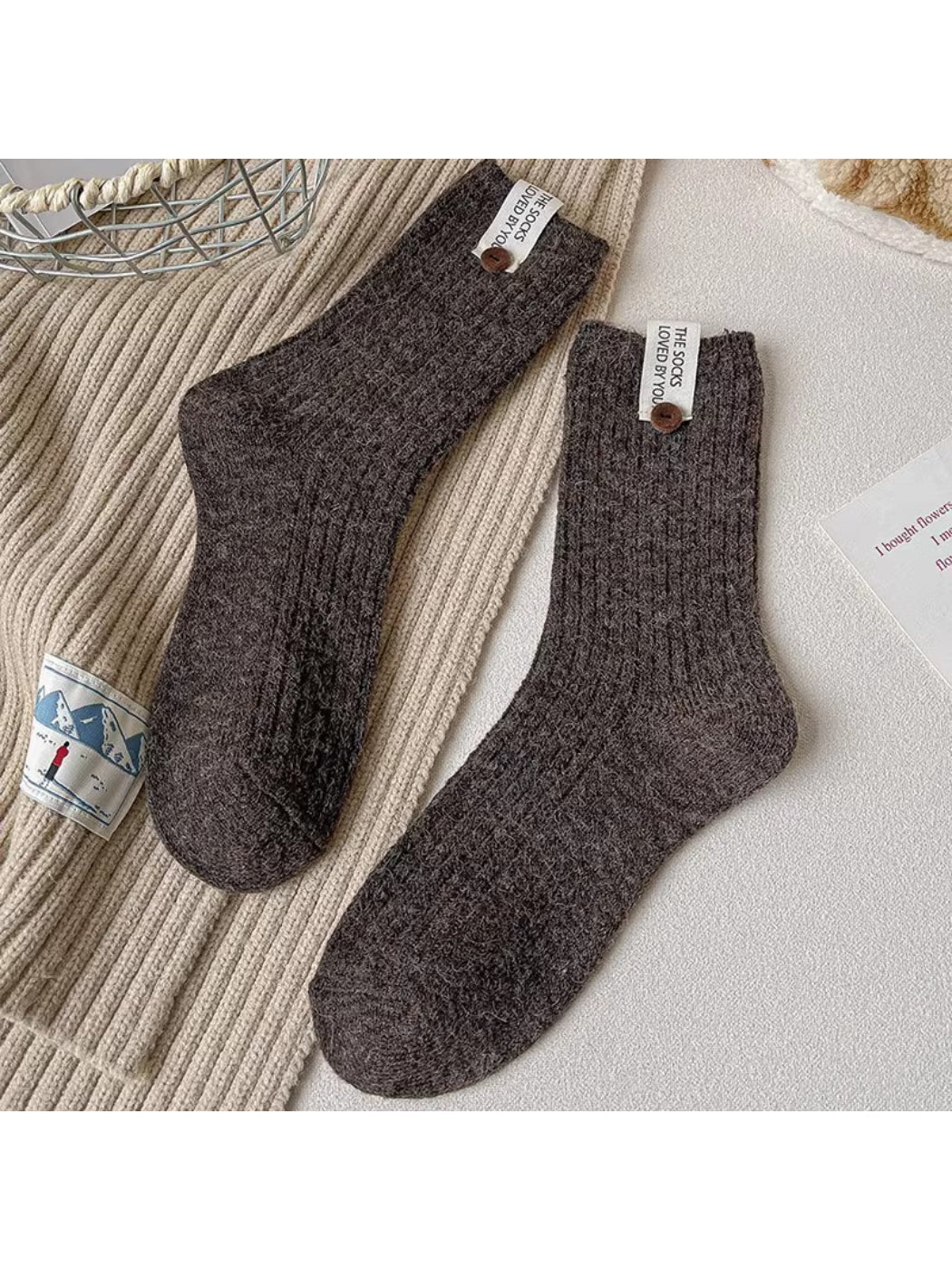 Rufia - Button Accent Ribbed Crew Socks