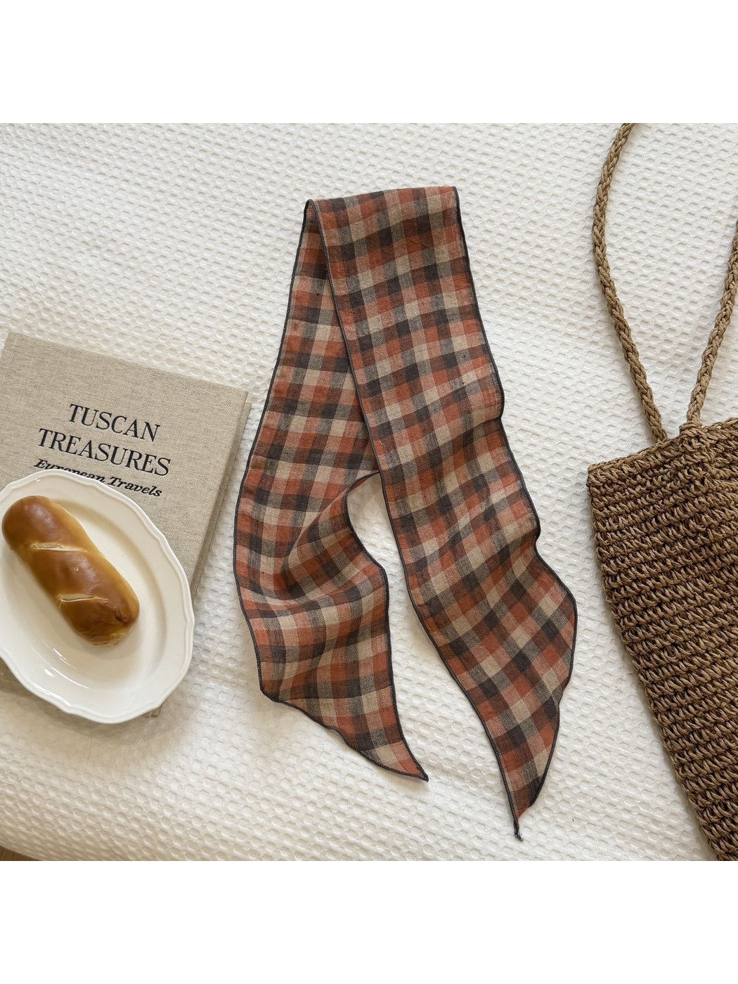 Scarvii - Printed Plaid Long Narrow Fashion Scarf