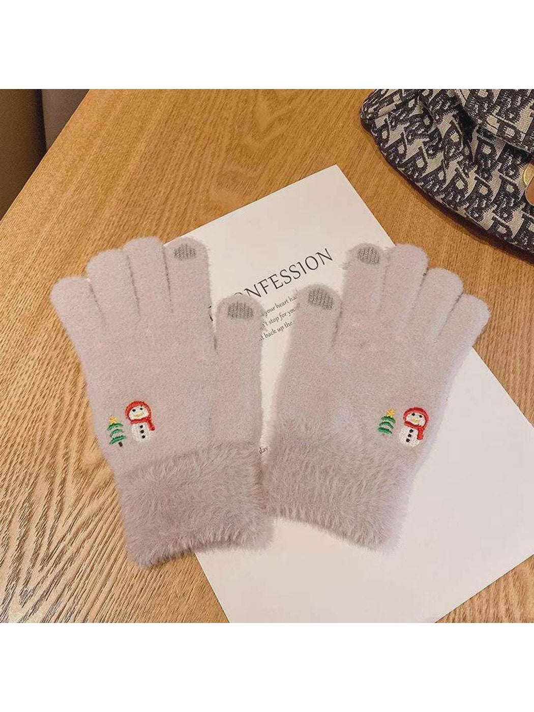 Gloving - Snowman Embroidered Plush Cuff Winter Gloves