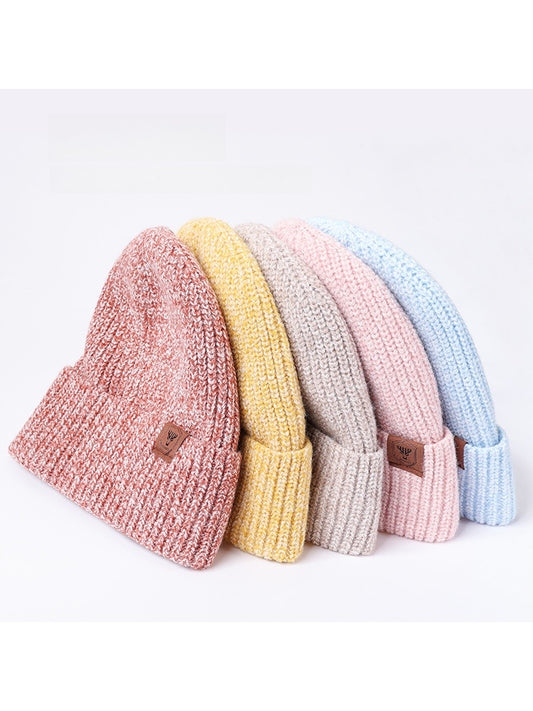 Haila - Solid Color Round Crown Knit Women's Beanie