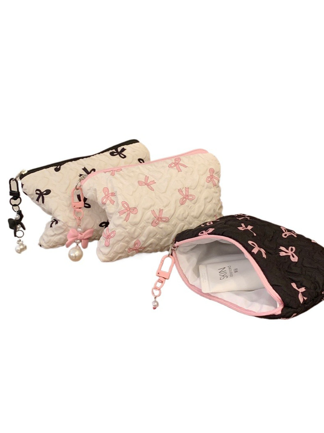 Cosbai - Bow Print Quilted Travel Makeup Pouch detail view 4