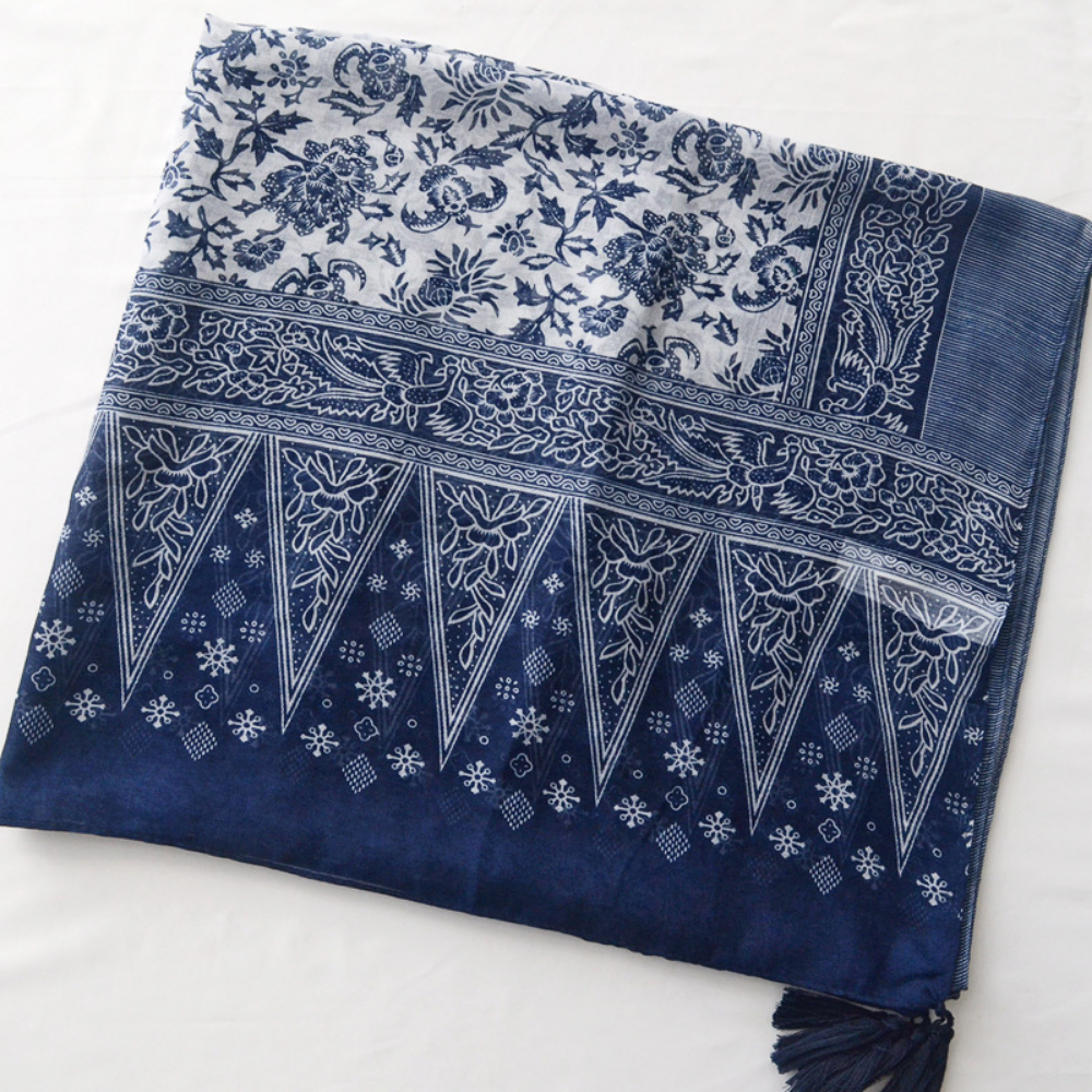 Navy Tassel Scarf 70.8"x35.4"