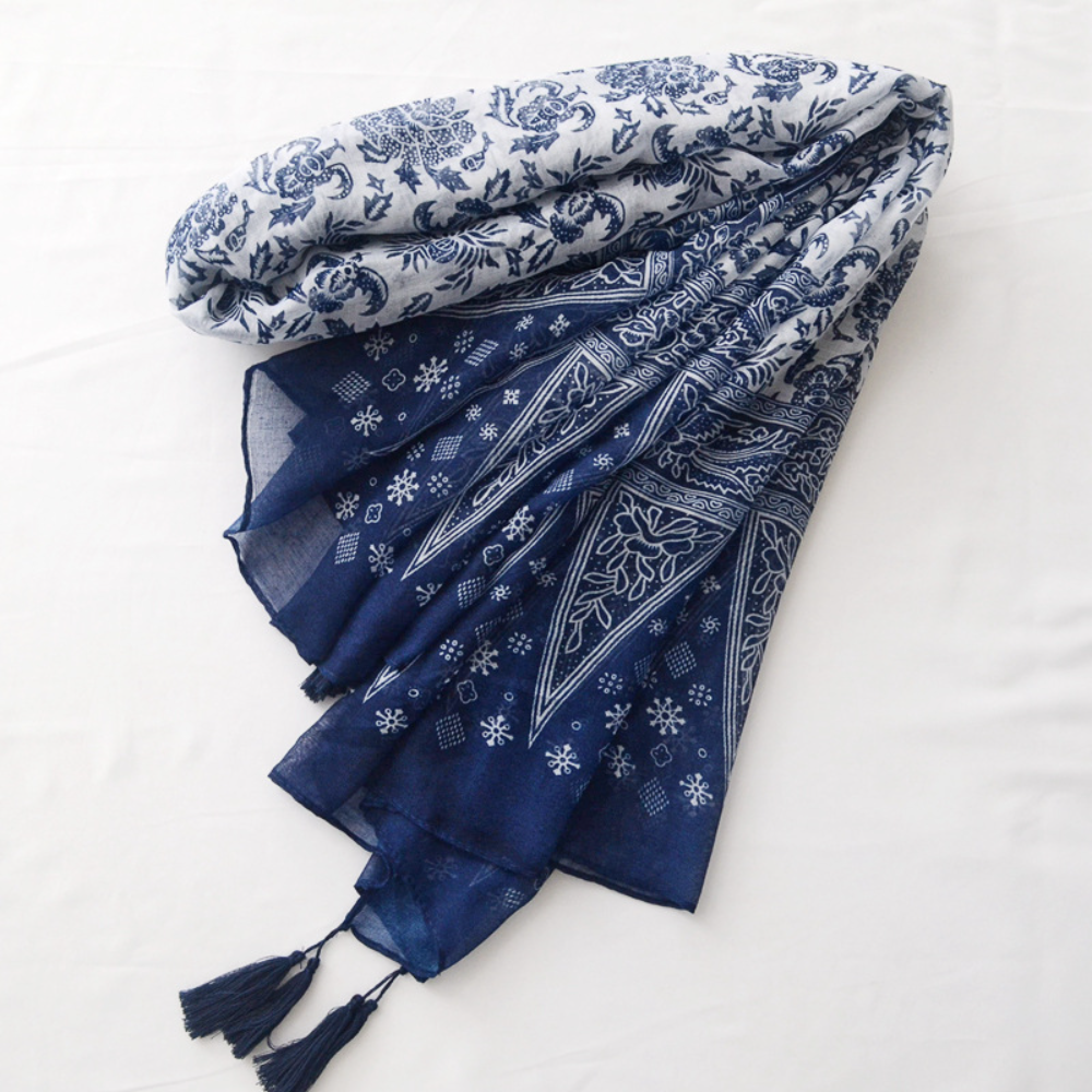 Navy Tassel Scarf 70.8"x35.4"