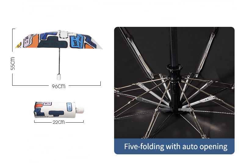 Tetris Pattern Folding Travel Umbrella for Sun and Rain