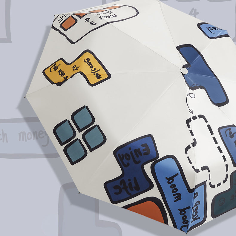 Tetris Pattern Folding Travel Umbrella for Sun and Rain
