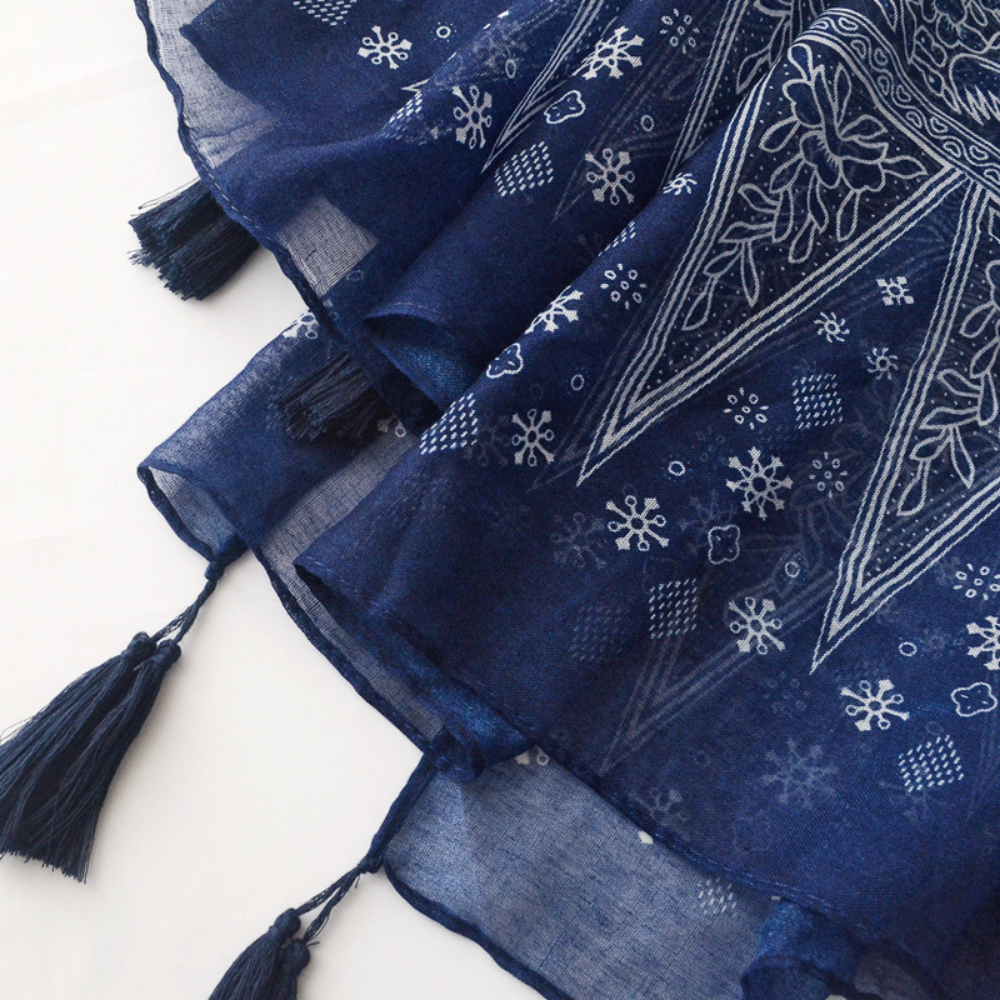 Navy Tassel Scarf 70.8"x35.4"