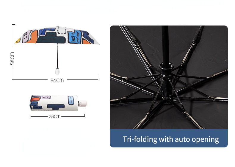 Tetris Pattern Folding Travel Umbrella for Sun and Rain