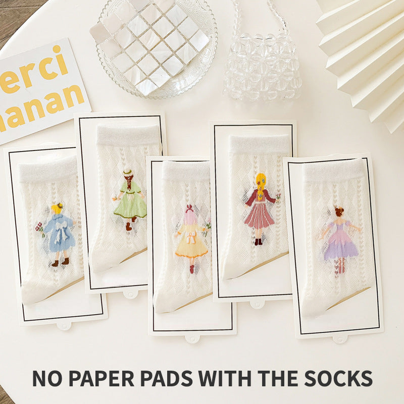 Rufia - 5 Pairs Mesh Socks Set with Girl Motif