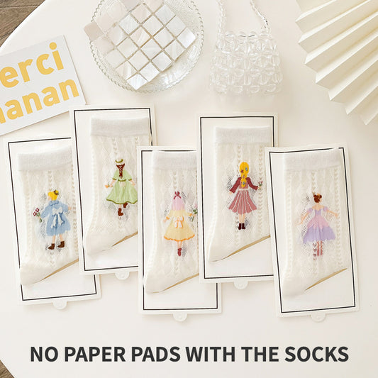 Rufia - 5 Pairs Mesh Socks Set with Girl Motif