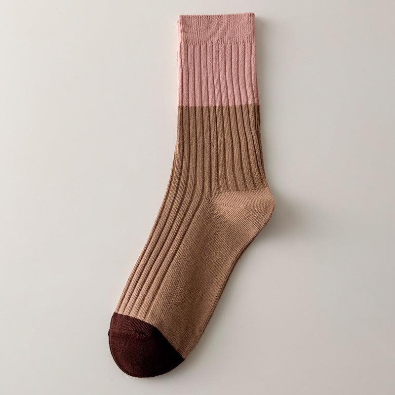 Rufia contrast stripe socks packaging with branding and product details visible