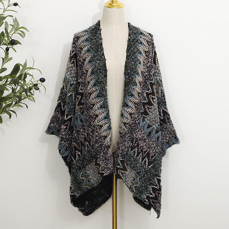 Back view of the shawl highlighting its drape and soft fabric texture