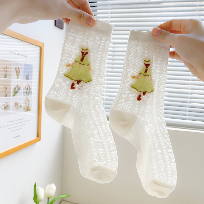 Rufia - 5 Pairs Mesh Socks Set with Girl Motif