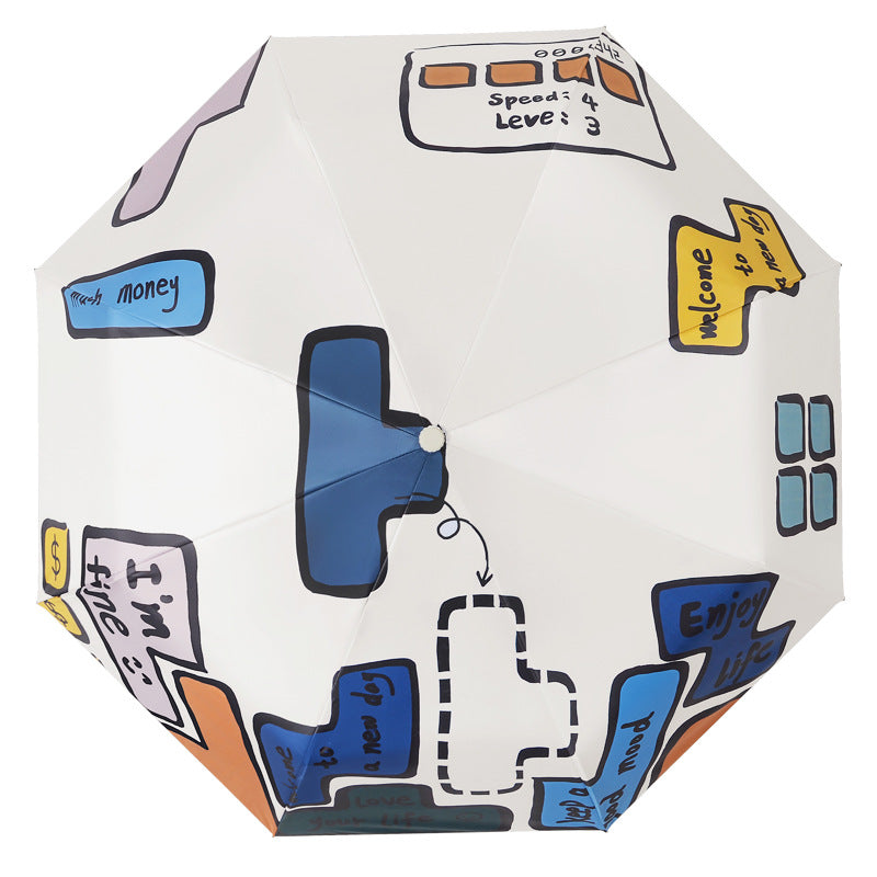 Tetris Pattern Folding Travel Umbrella for Sun and Rain