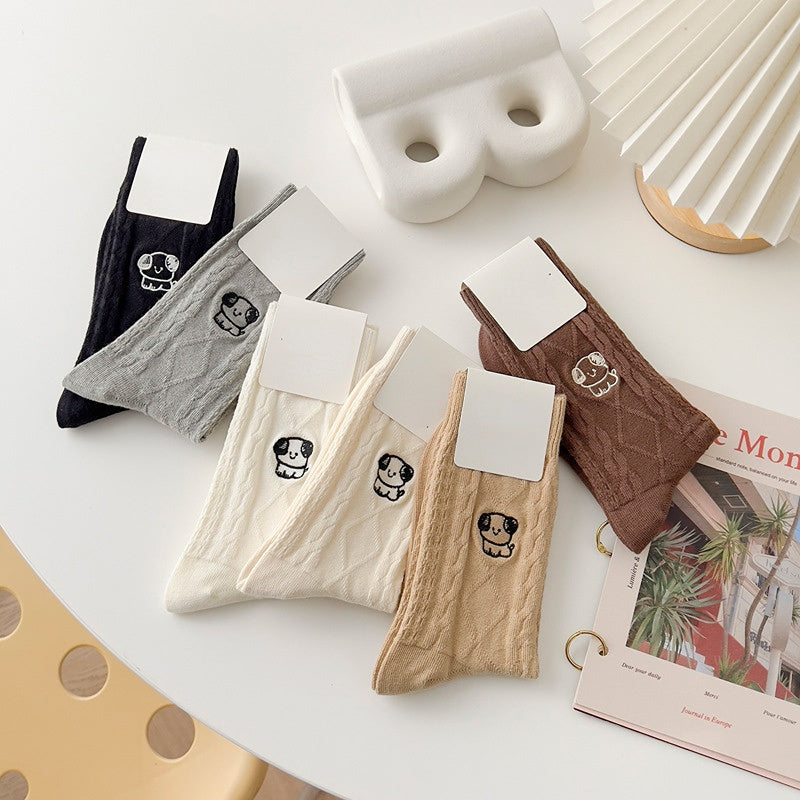 Rufia - 6 Pairs Socks Diamond Kniited with Dog Head