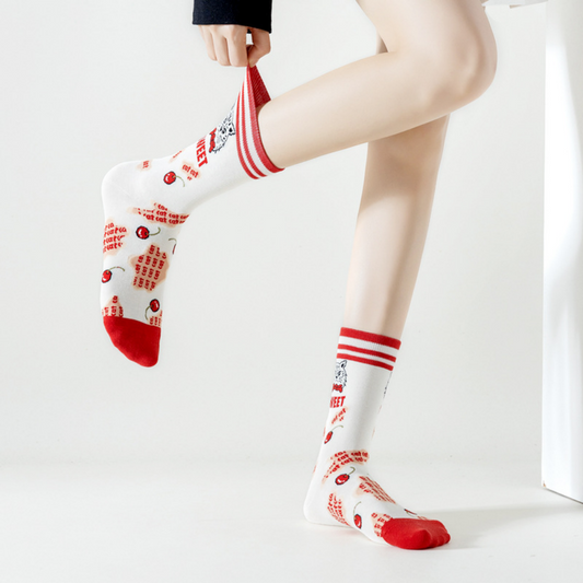 Close-up of Rufia vintage painting socks highlighting detailed brushstroke patterns