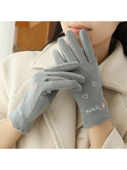 Gloving - Embroidered Heart Soft Knit Gloves