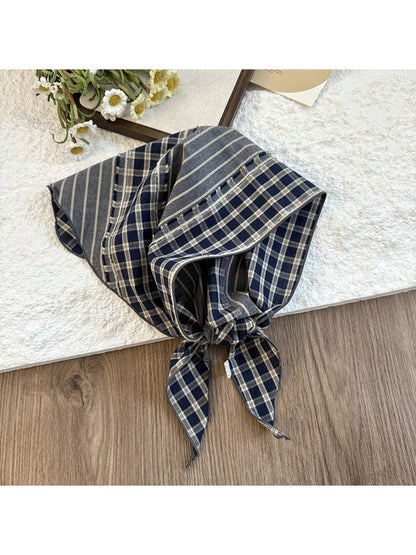 Scarvii Striped Plaid Triangle Head Vintage Classic Scarf for outfit layering and wrap styling