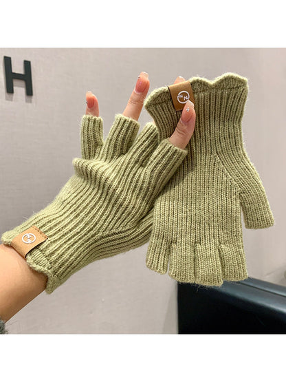 Gloving - Retro Ribbed Half Finger Winter Gloves
