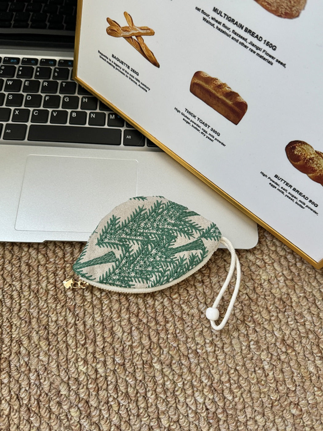 Cosbai - Pull-String Embroidery Keychain Pouch