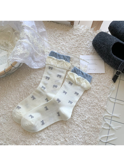 Rufia - Minimal Bow Accent Ribbed Crew Socks product image 6