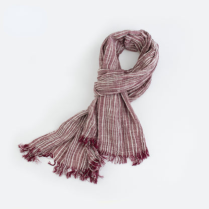 Scarvii scarf styled with casual outfit showing full fringe ends