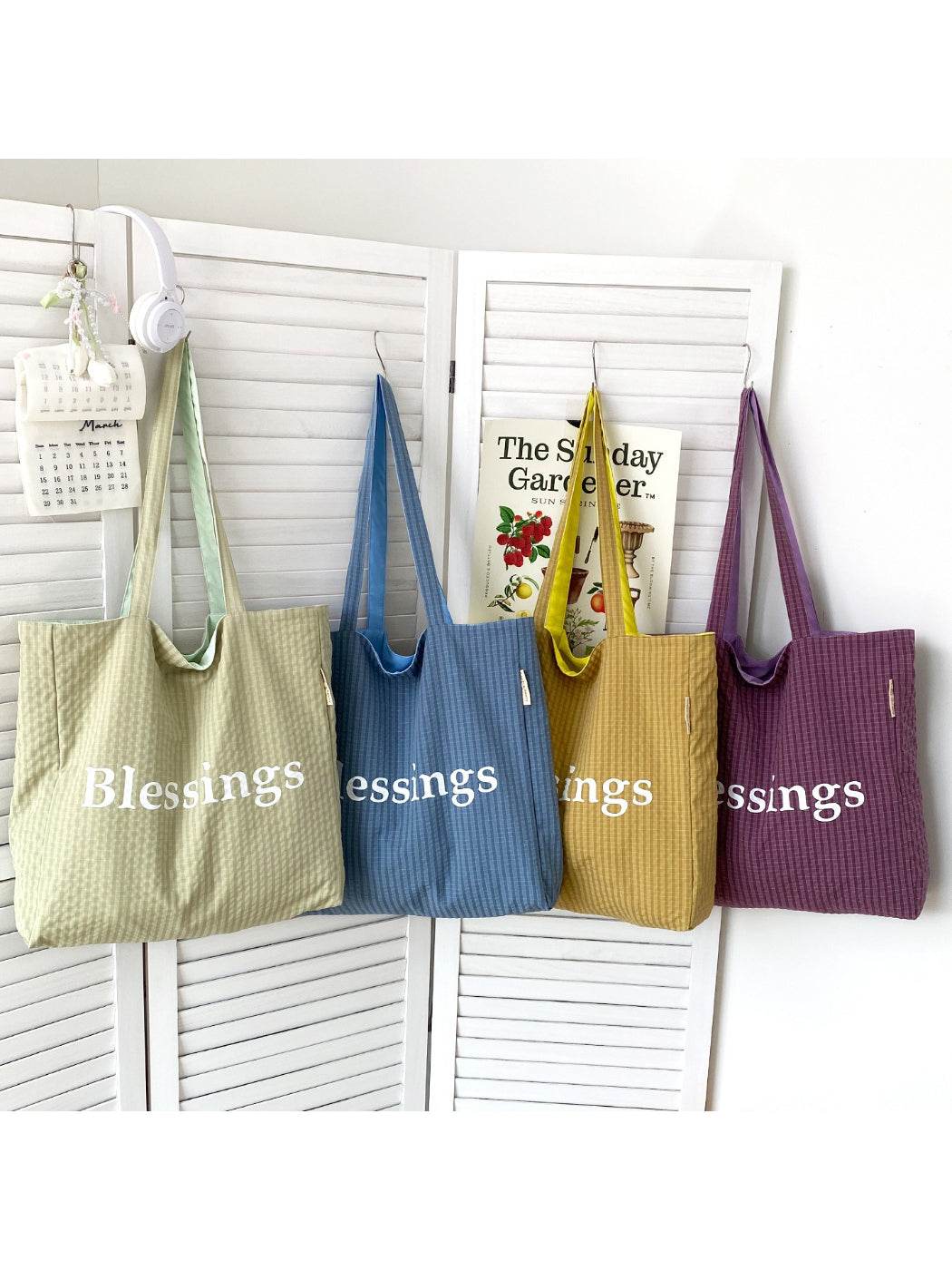 Cosbai reversible tote bag with blessings graphic in black and white