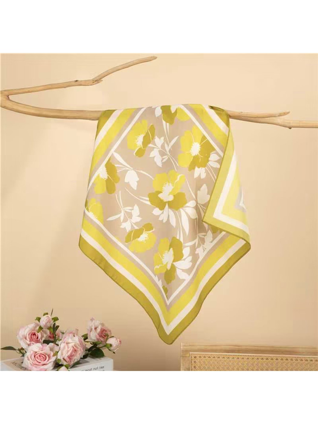 Scarvii - Floral Border Print Square Scarf