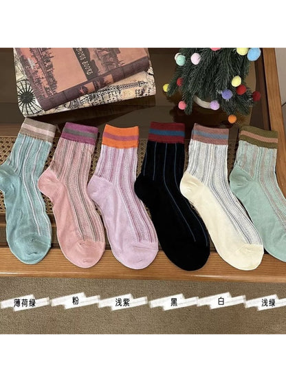 Rufia - Colorblock Mesh Knit Mid Calf Socks