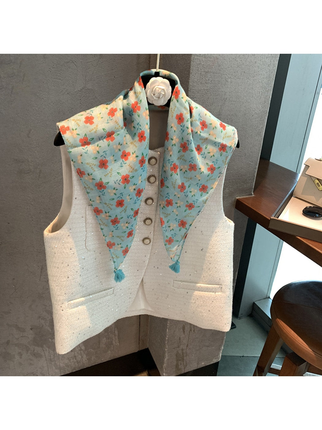 Scarvii - Warm Tone Floral Print Square Scarf